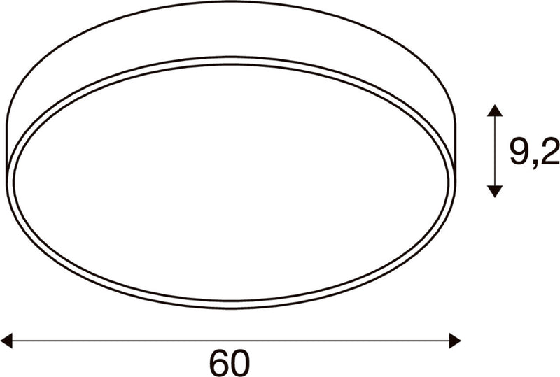 Dimensioned drawing of SLV MEDO® 60, wall- and ceiling-mounted light, round, 2700/3000/4000K, 39W, trailing-edge phase, 110°, black