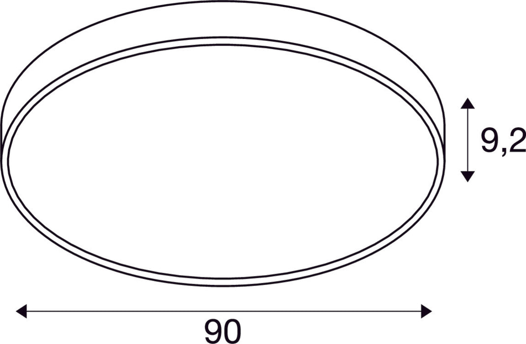 Dimensioned drawing of SLV MEDO® 90, ceiling-mounted light, round, 2700/3000/4000K, 79W, trailing-edge phase, 110°, black