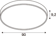 Dimensioned drawing of SLV MEDO® 90, ceiling-mounted light, round, 2700/3000/4000K, 79W, trailing-edge phase, 110°, white