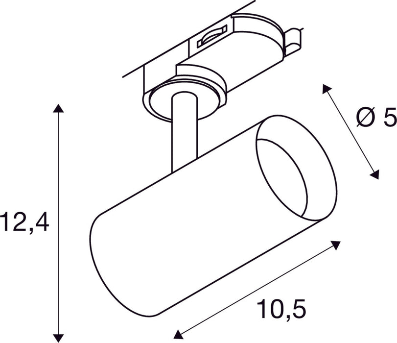 Dimensioned drawing of SLV Aluminium NOBLO® SPOT, 3~ spot, round, 2000-3000K, 8.4 W, dim-to-warm, trailing-edge phase, 36°, white