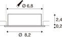 Technical drawing with dimensions for a round, flush-mounted component.