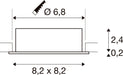 Technical drawing with dimensions: 8.2 x 8.2, diameter 6.8, height 2.4, base 0.2.