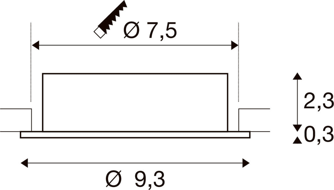 Technical drawing with dimensions for a component with a diameter of 7.5 and 9.3.