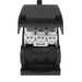 Black plastic electrical connector block with white terminals labeled L, E, and N.
