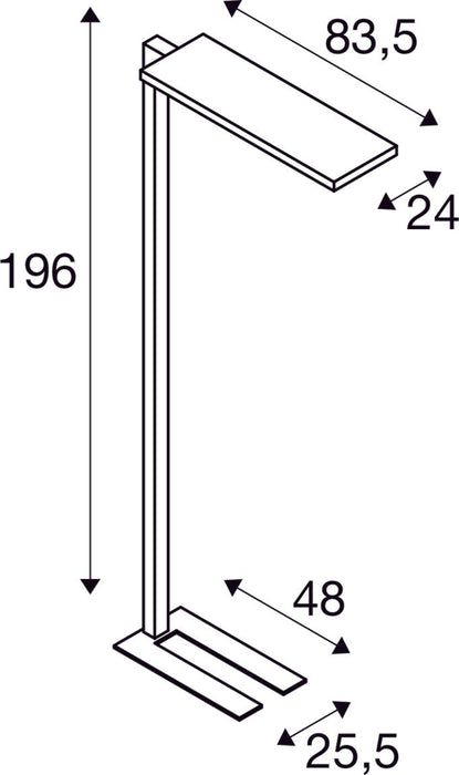 Dimensioned drawing of SLV WORKLIGHT PRO, free-standing lamp, 100W, 4000K, Touch, black