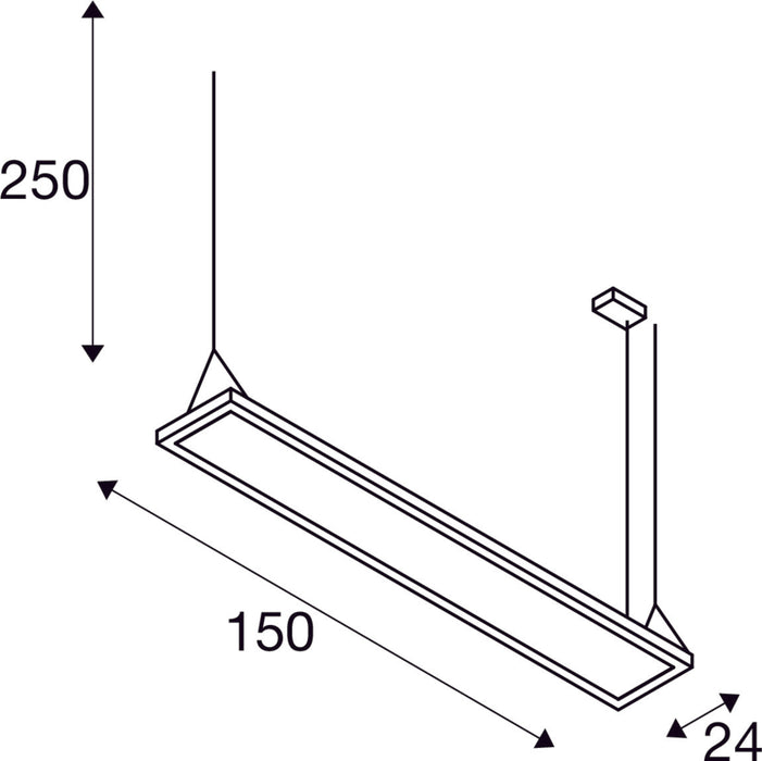 Dimensioned drawing of SLV WORKLIGHT PRO 150, pendant light, 150cm, 4000K, DALI, Touch, white