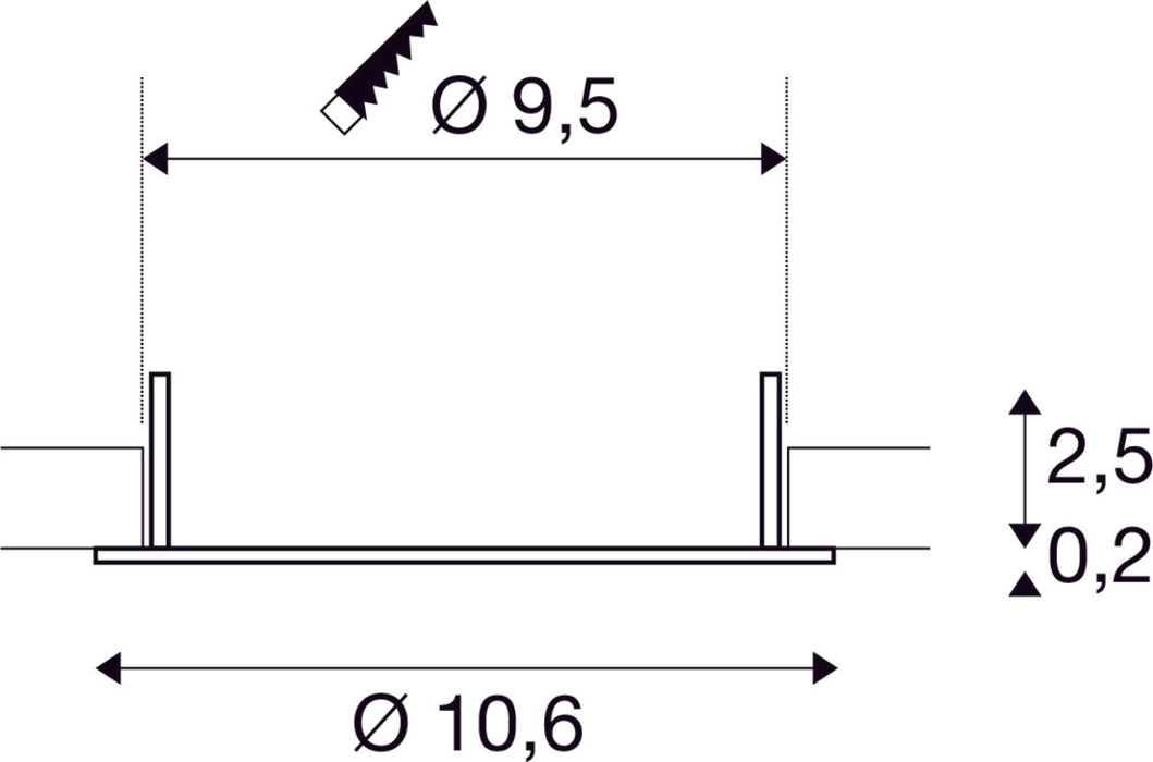 Dimensioned drawing of SLV DOWNLIGHT V 100, flat cover white