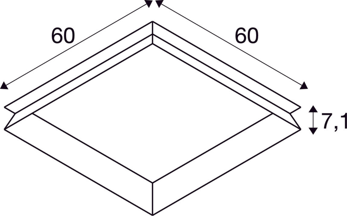 Dimensioned drawing of SLV PANEL 600, recessed mounting frame