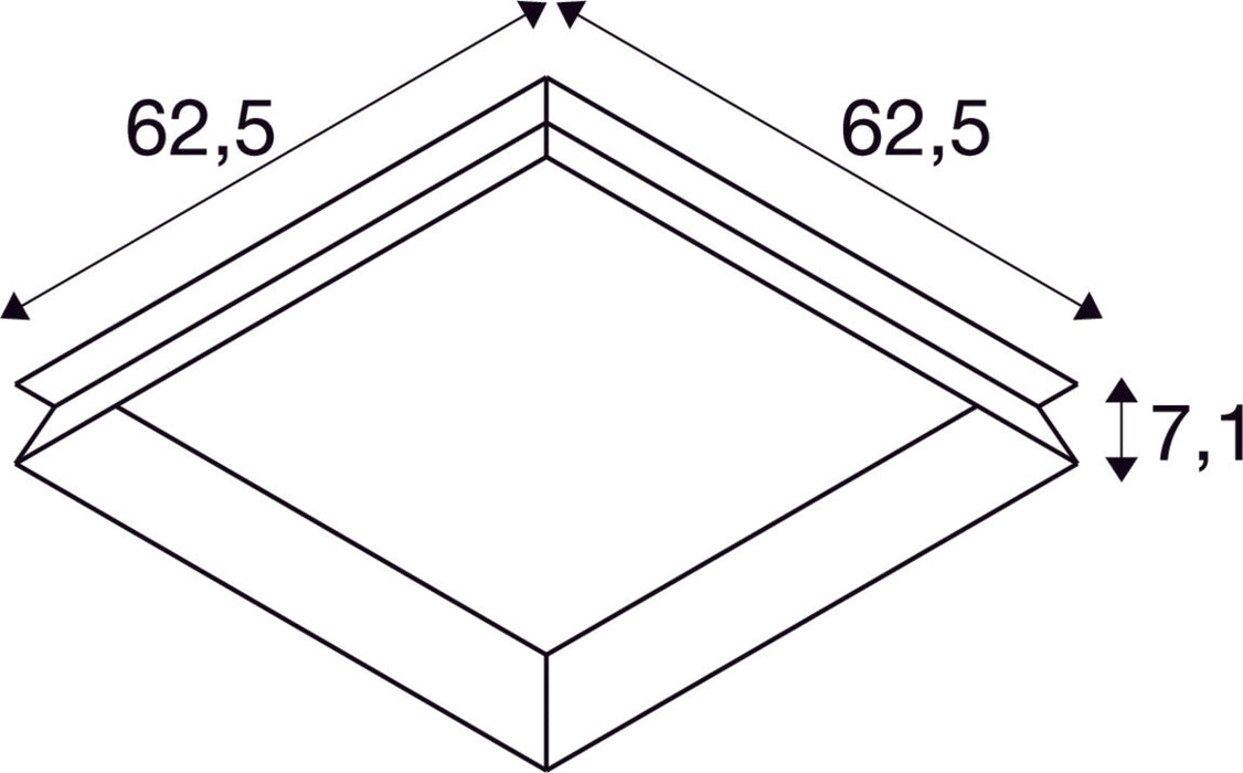 Dimensioned drawing of SLV PANEL 625, recessed mounting frame