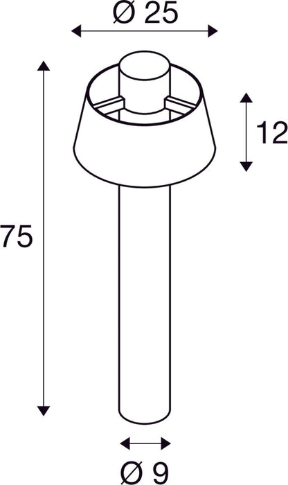 Dimensioned drawing of SLV PHOTONI 75, free-standing lamp, E27, 13W, black
