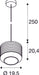 Dimensioned drawing of SLV PANTILO ROPE 20, pendant light, 250cm, E27, 15W, gold