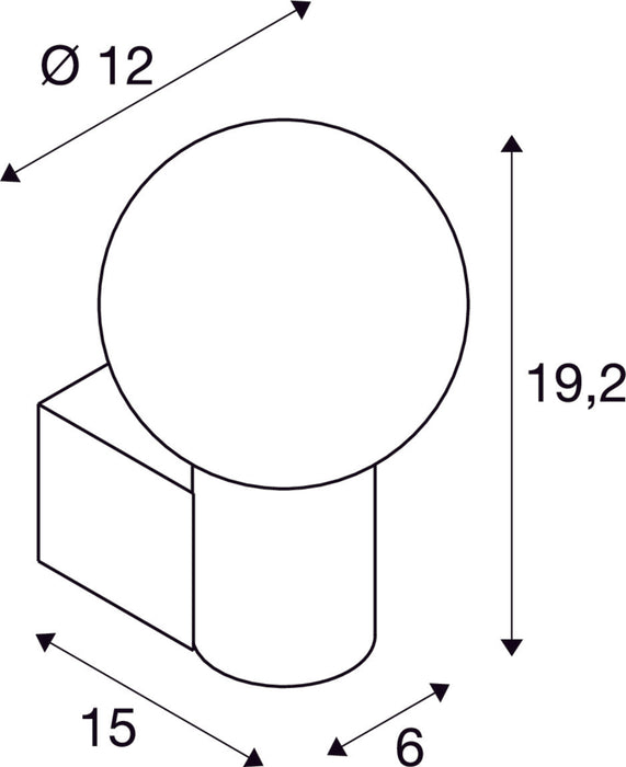 Dimensioned drawing of SLV VARYT, wall-mounted light, round, 1x max. 6W E14, copper