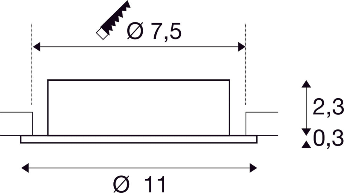 Dimensioned drawing of SLV Aluminium NEW TRIA® 75 XL, recessed ceiling light, round, max. 10W , GU10, aluminium
