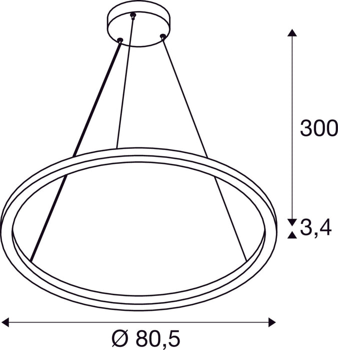 Dimensioned drawing of SLV ONE CUBE, pendant light, 300cm, 3000K, DALI 2, Touch, white