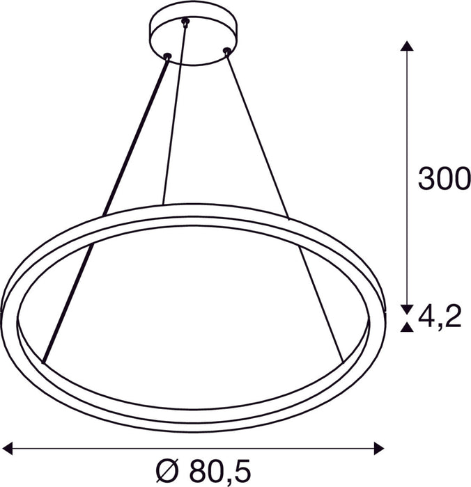 Dimensioned drawing of SLV ONE CUBE UP/DOWN, pendant light, 300cm, 3000K, DALI 2, Touch, white