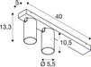 Dimensioned drawing of SLV KAMI, ceiling-mounted light, double, long, 2x max. 10W, GU10, white/gold