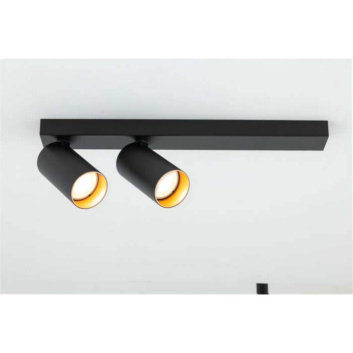 KAMI, ceiling-mounted light, double, long, 2x max. 10W, GU10, black/gold