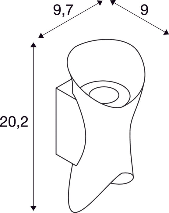 Dimensioned drawing of SLV MODELA, wall light, up/down, 2700K, PHASE, white