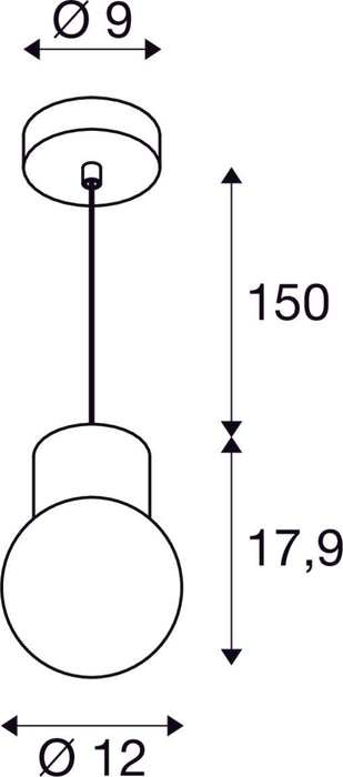 Dimensioned drawing of SLV VARYT, pendant light, 150cm, E14, 6W, chrome