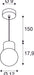 Dimensioned drawing of SLV VARYT, pendant light, 150cm, E14, 6W, black
