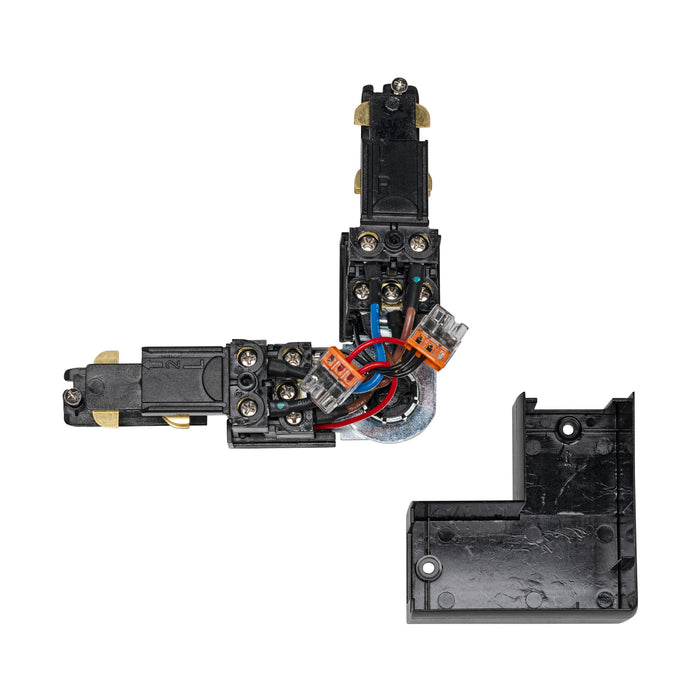 Bottom view product picture of SLV S-TRACK L-connector, adjustable, with feed-in option, DALI, PHASE, black