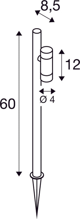 Dimensioned drawing of SLV HELIA SLIM Pole, single, LED outdoor free-standing light, black IP65 3000K