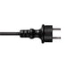 Black plastic European plug with metal pins.