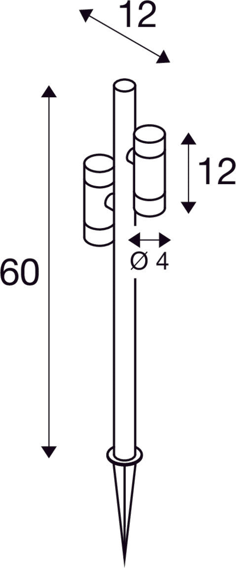 Dimensioned drawing of SLV HELIA SLIM Pole, double, LED outdoor free-standing light, black IP65 3000K