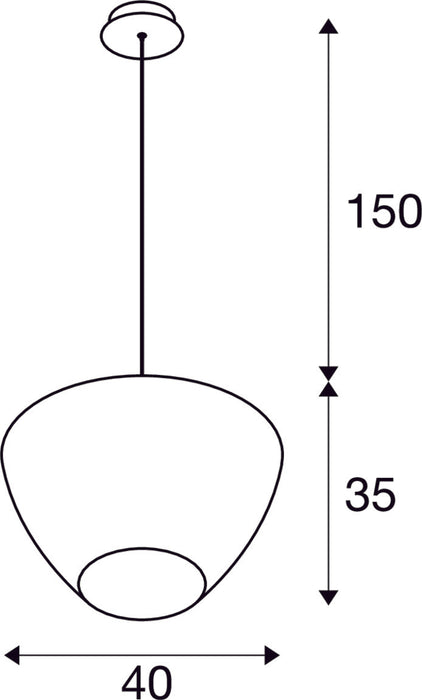 Dimensioned drawing of SLV PANTILO CONVEX 40, pendant light, 150cm, E27, max. 40W, gold