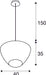Dimensioned drawing of SLV PANTILO CONVEX 40, pendant light, 150cm, E27, max. 40W, white