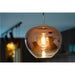 Glass pendant light fixture, copper finish, hanging mount.