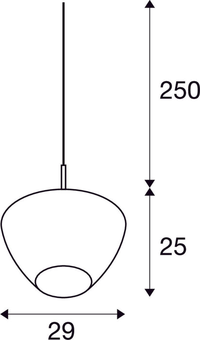Dimensioned drawing of SLV PANTILO CONVEX 29, pendant light, 250cm, E27, max. 40W, gold
