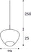Dimensioned drawing of SLV PANTILO CONVEX 29, pendant light, 250cm, E27, max. 40W, white