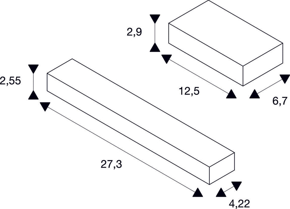 Dimensioned drawing of SLV Emergency lighting element, incl. rechargeable battery, status display, test functions, DALI