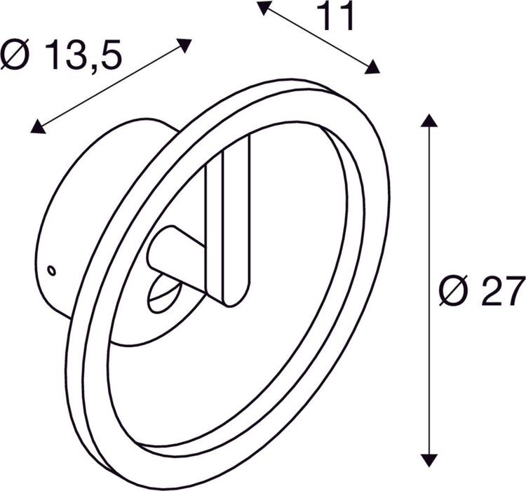 Dimensioned drawing of SLV Q-RING, wall light, sensor, 3000K, IP54, black