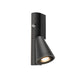 Black aluminum wall-mounted spotlight with motion sensor and textured finish.