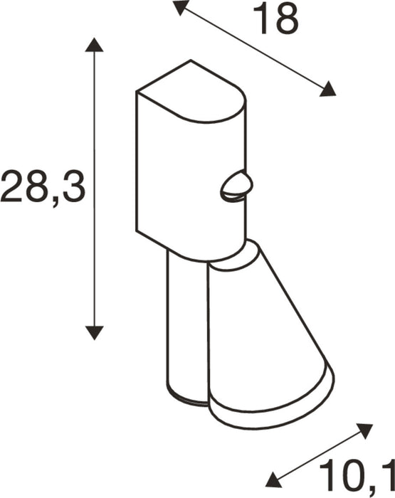 Technical drawing of a white component with dimensions 28.3, 18, and 10.1.