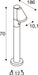 Technical drawing of a bollard light fixture with dimensions.