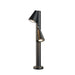 Black metal bollard light with two adjustable spotlights and a textured finish.
