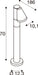 Technical drawing of a bollard light fixture with dimensions.