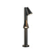 Black metal path light with two adjustable spotlights, ground mounted.