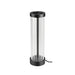 Black metal and clear acrylic table lamp with a matte finish.