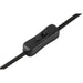 Black plastic inline cord switch on black fabric-covered wire.