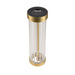 Table lamp with clear ribbed glass shade and gold finish metal base.