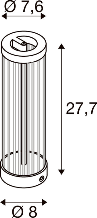 Technical drawing of a cylindrical diffuser with dimensions.