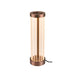Cylindrical table lamp with bronze finish, glass shade, and vertical ribbed design.