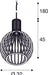 Dimensioned drawing of SLV WUD, pendant light, E27, ball shape, open cable end, 1x max. 60W, black