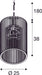 Dimensioned drawing of SLV WUD, pendant light, E27, cylindrical, open cable end, 1 x max. 60W, black