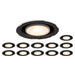 Recessed ceiling light fixtures, black trim, white housing.