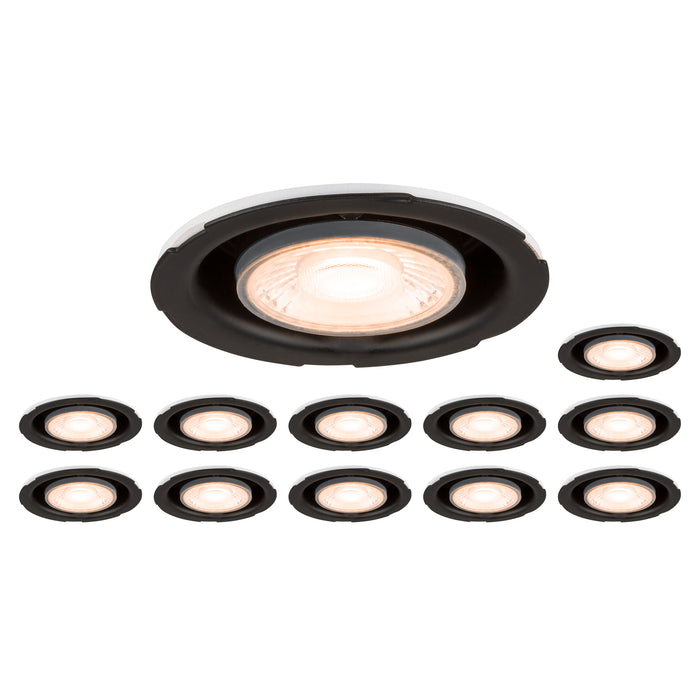 Recessed ceiling lights, black and white trim.